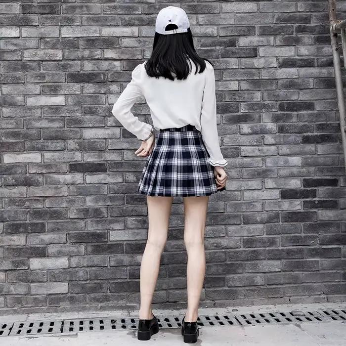 Jupe Harajuku Style Préppy Femmes Jupe Courte Nouvelles Coréennes Fermeture Éclair Taille Haute École Fille Plissée Plaid Sexy Mini Occasionnels