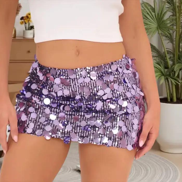 Mini jupe courte moulante à paillettes scintillantes pour femmes