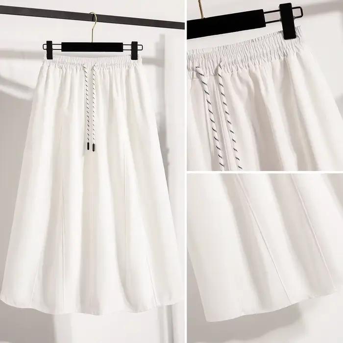 Jupe demi-corps taille haute avec cordon de serrage, nouvelle mode printemps et automne, simple et élégante, couleur unie, jupe trapèze de loisirs