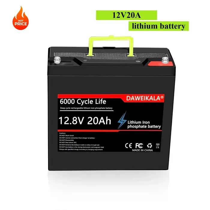 Batterie rechargeable au lithium 12V 20Ah, cycle LiFePO4, avec BMS 20A, adaptée aux véhicules électriques solaires