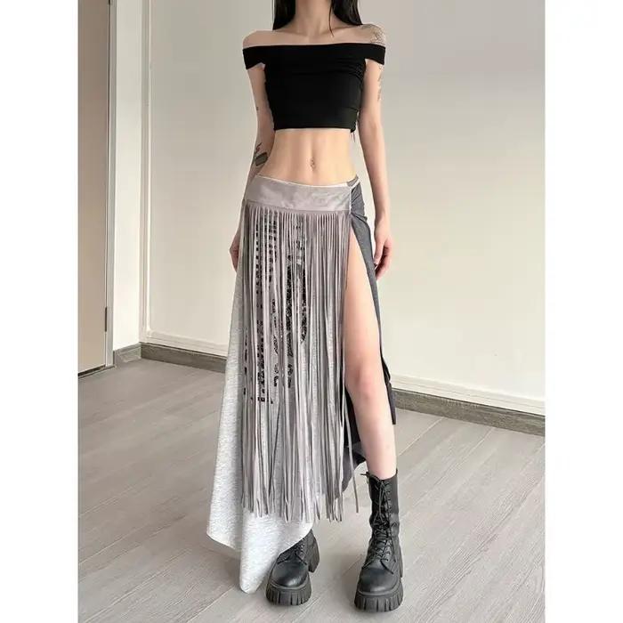 Jupe crayon femme style américain rétro imprimée bicolore fendue asymétrique tendance nouvelle confortable minimaliste mode niche