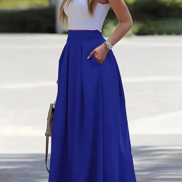 Jupes longues pour femmes printemps été taille haute couleur unie jupe longue