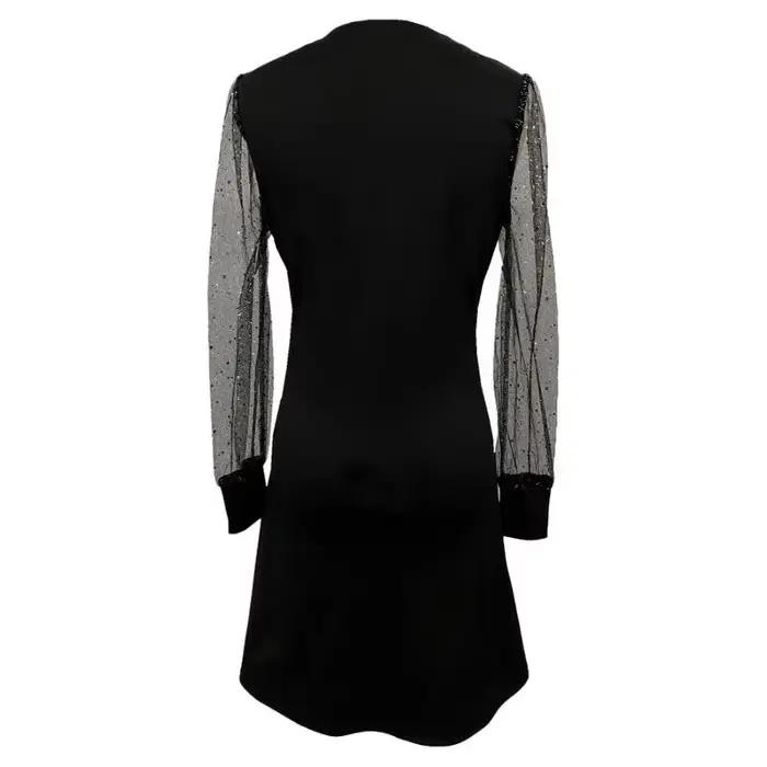 Robe mi-longue noire élégante pour femmes, asymétrique, col en v, boutons, Chic, paillettes, manches en Perspective, robe d'occasion formelle