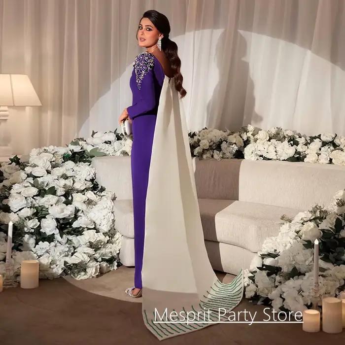 Robe de Soirée Lavande à Manches sulfet Perles de Clip, Tenue de Bal Personnalisée pour Mariage, Arabie Saoudite
