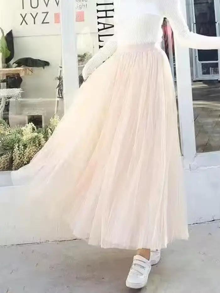 Femmes élégantes jupe en Tulle mode coréenne maille blanc une ligne dames