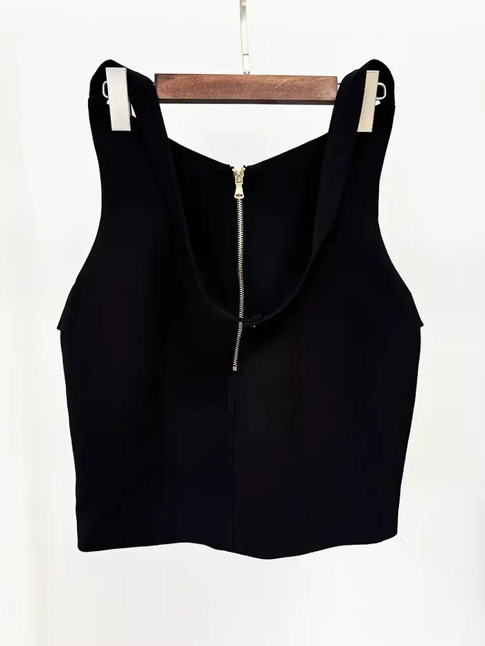 HIGH STREET Nouvelle Collection 2026 Jupe Halter Femme de Créateur avec Boutons Métalliques Rose