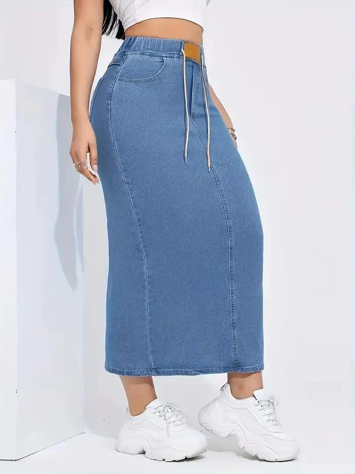 Jupe longue en jean pour femme avec taille élastique