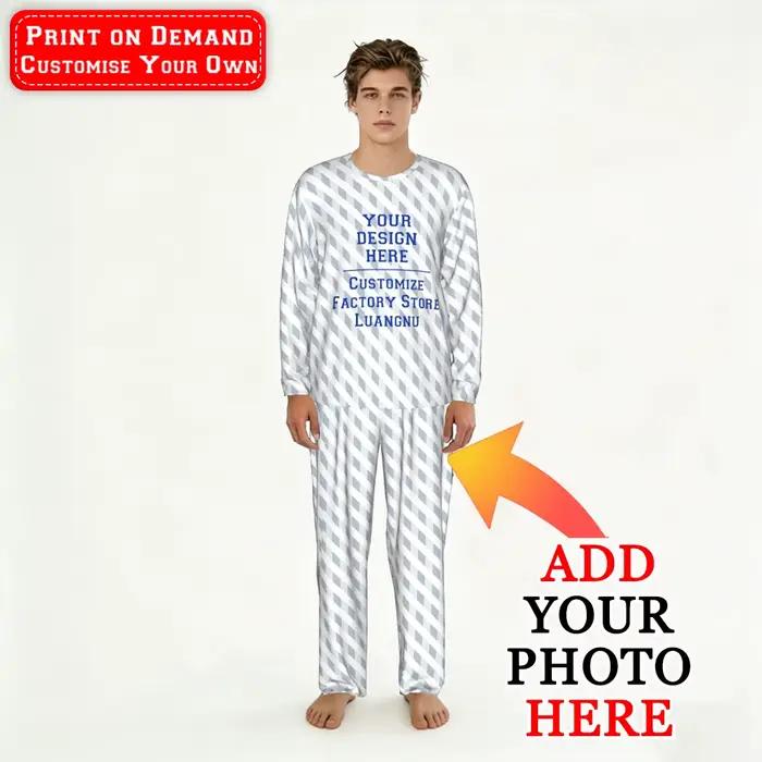 Ensemble de pyjama long personnalisé, vêtements de nuit pour hommes, images et textes personnalisés, cadeaux pour couples, épouses, amis, animaux de compagnie, famille