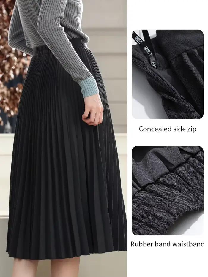 Je crois vous jupe plissée femme 2025 automne élégant gris élastique taille haute
