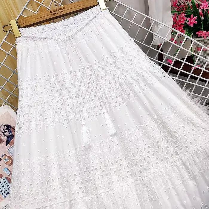 Jupe longue en dentelle évidée au crochet pour femme