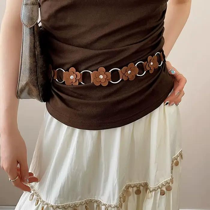 Ceinture de taille en perles de fleurs de Style bohémien pour femmes, jupe polyvalente haut de gamme et chaîne de taille en jean pour accessoire de ceinture d'été