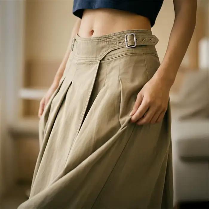 Jupe plissée kaki Maden pour femme