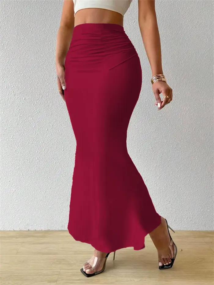 Jupe longue moulante froncée noire sexy pour femme