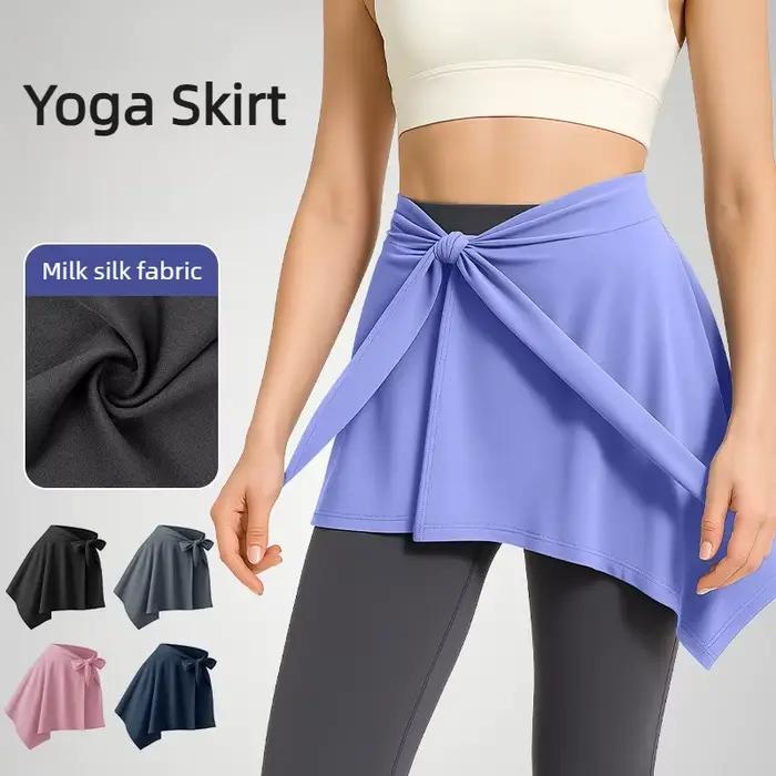 Jupe de sport unie pour femme avec nœud, style cache-hanches, pour yoga, tennis, course à pied, cyclisme et gym