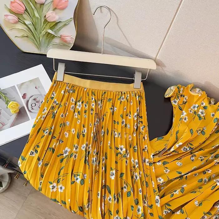 Jupes plissées à fleurs douces pour femmes hautes
