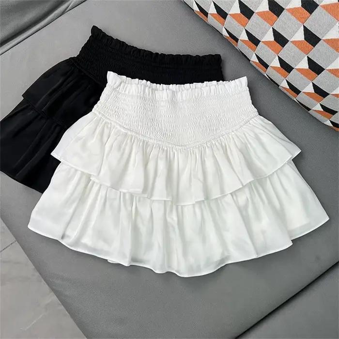Printemps gâteau jupes plissées pour les femmes blanc nouvelle jupe courte été coréen à volants taille élastique