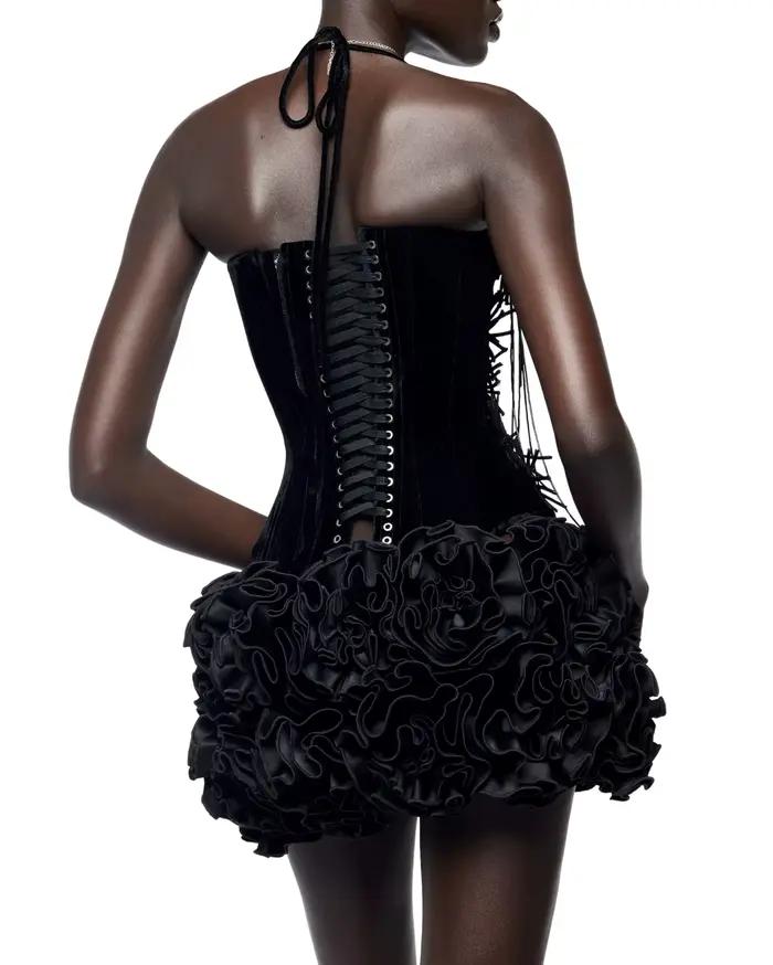 Y-Florlas-Ensemble de mini jupe à lacets sans bretelles pour femmes