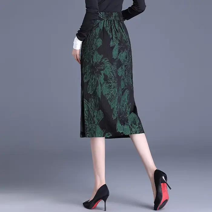 ZUZK Vintage Jacquard jupe moulante nouvelle taille haute élastique mince printemps automne femmes Style chinois élégant jupes crayon