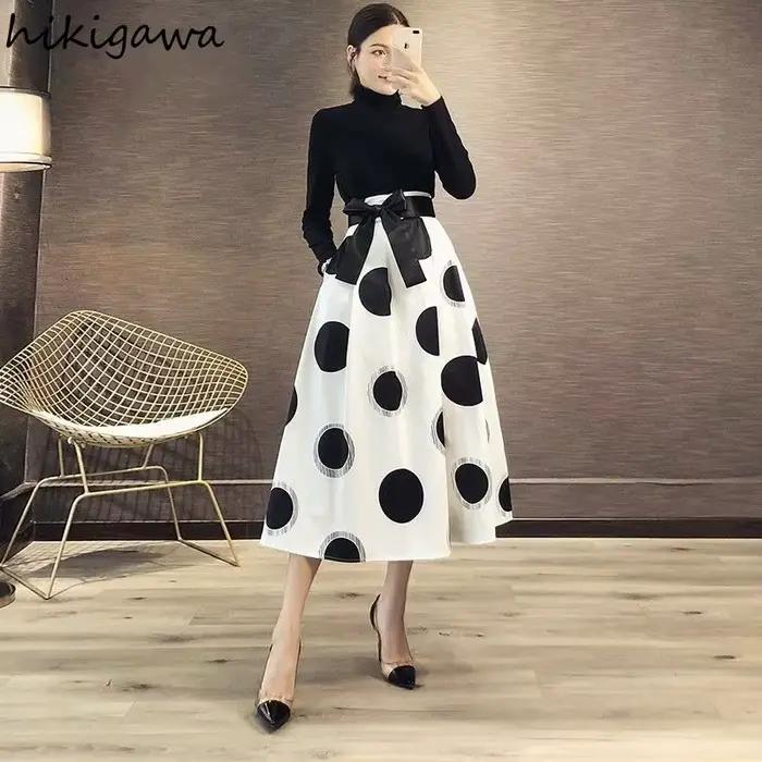 Jupes élégantes à pois pour femmes 2025 Faldas Mujer De Moda taille haute bandeau nœud Jupe été Saia coréen grande