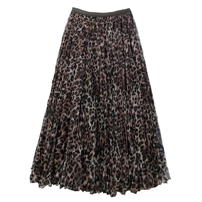 Jupe en tulle à imprimé léopard tendance, jupe plissée mi-longue taille haute, jupes mi-longues pour femmes, nouvelle arrivée automne-hiver