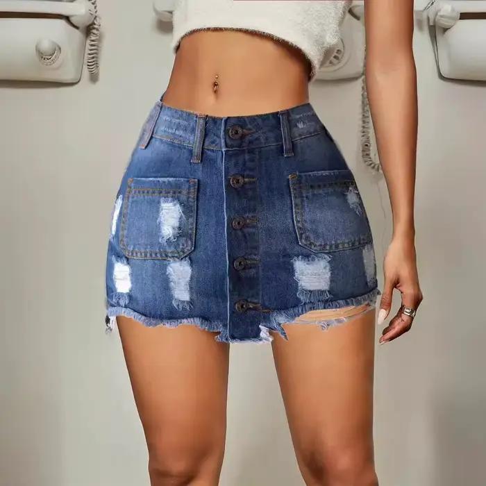 Jupe Courte en Jean Femme 2026 Nouvelle Collection Denim Déchirée Coupe Slim Effet Hanches Affinées