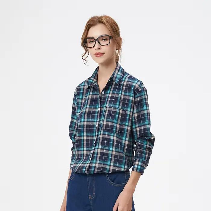 Chemise à carreaux pour femmes, chemisier et hauts amples et décontractés, Style collège frais, chemises à manches longues, vêtements pour femmes, nouvelle collection 2025