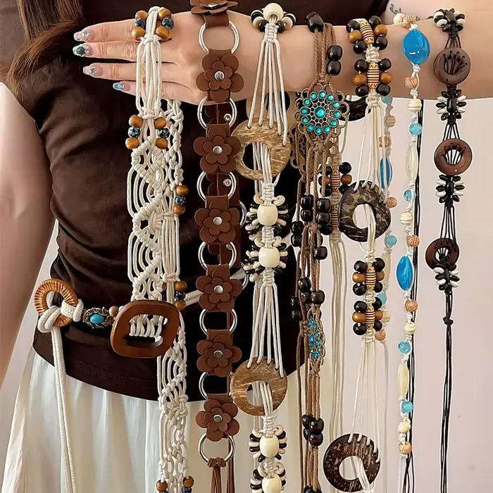 Ceinture de taille en perles de fleurs de Style bohémien pour femmes, jupe polyvalente haut de gamme et chaîne de taille en jean pour accessoire de ceinture d'été