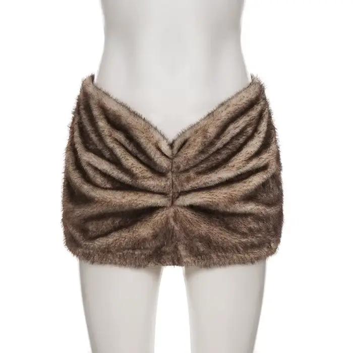 2025 automne hiver fausse fourrure moulante Mini jupes femmes mode Sexy taille basse Hipster