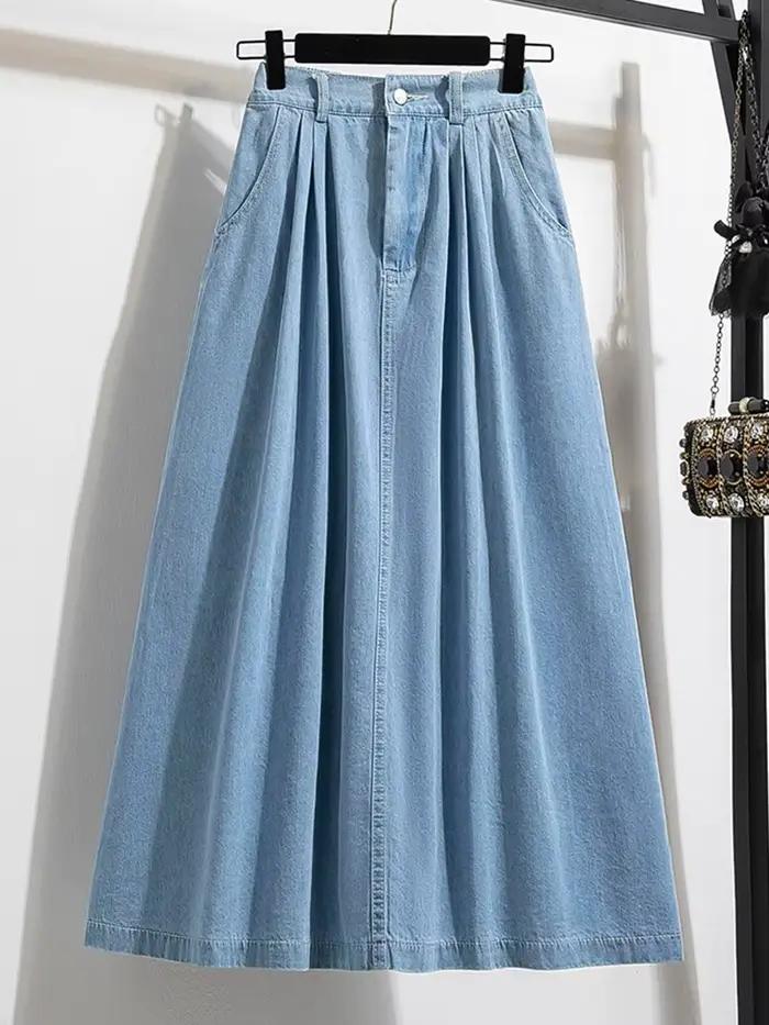 Jupe longue en jean taille haute pour femme