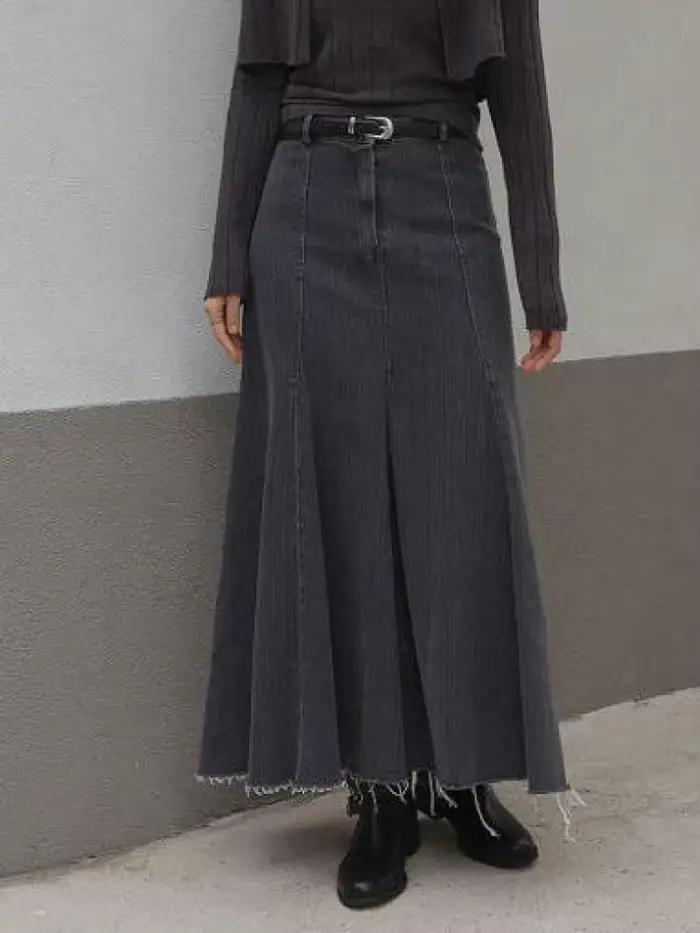 Vintage noir Denim taille haute jupes longues pour les femmes 2025 automne hiver nouvelle mode bleu élégant queue de poisson enveloppé hanche Jean jupe