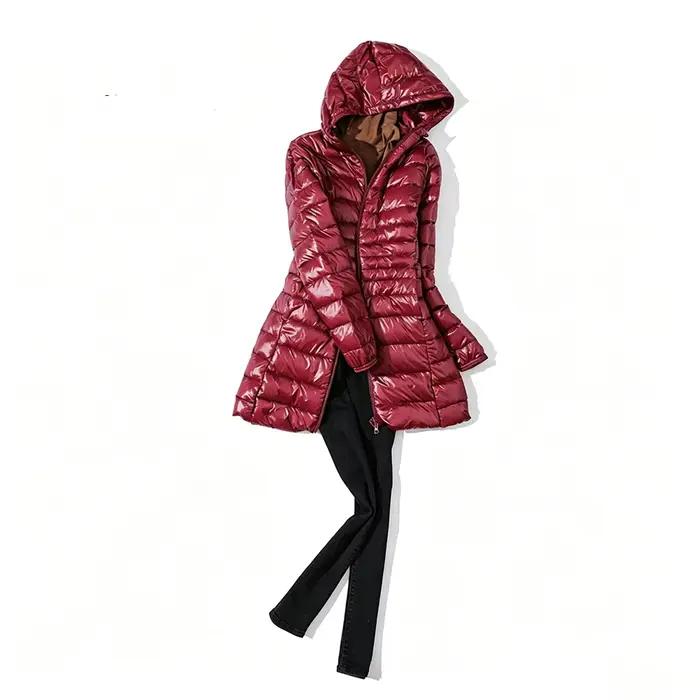 Veste chaude d'automne et d'hiver pour femmes, veste longue légère avec chapeau amovible pour femme de bureau, du S au 5XL