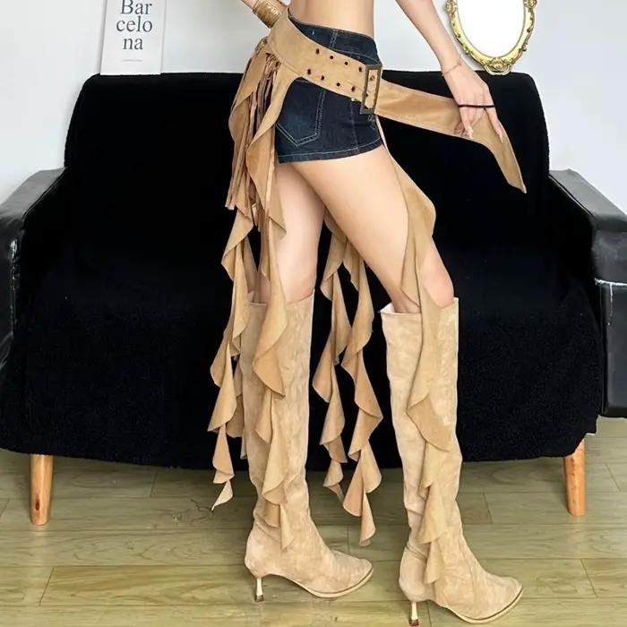 Mini-jupe irrégulière à volants et franges, ajustable, sexy, avec rideau de taille, accrocheuse, décontractée, pour tenues de soirée dansante