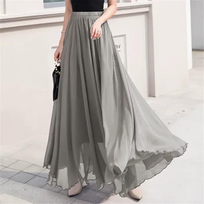 Jupe patineuse longue taille haute en mousseline de soie pour femme