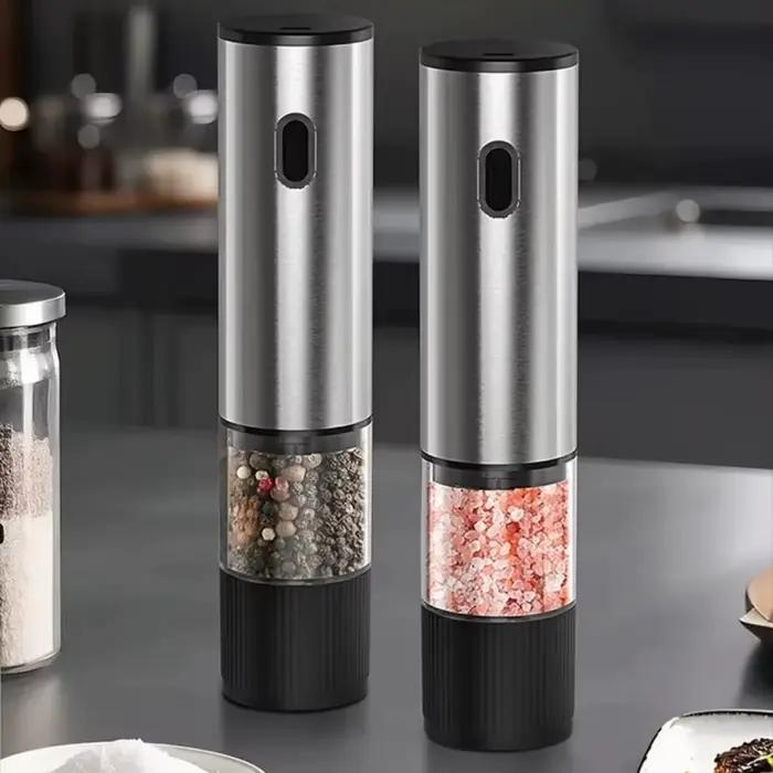 Moulin à sel et à poivre électrique automatique rechargeable, 1 ou 2 pièces, avec réglage externe de la grosseur, pour la cuisine