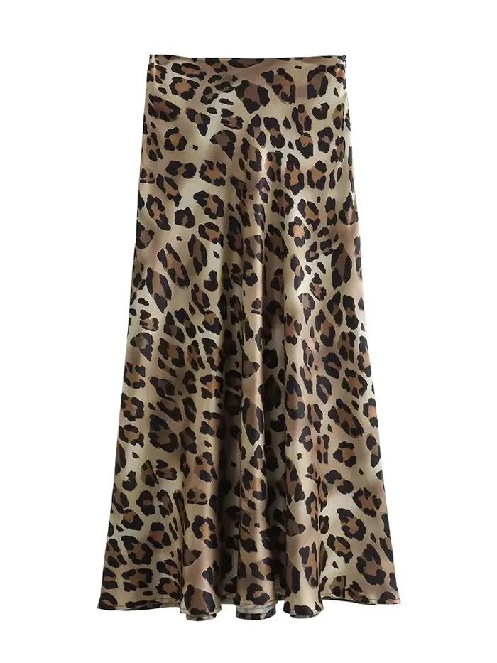 Willshela femmes mode léopard plissé côté fermeture éclair jupe Midi Vintage taille haute femme Chic dame jupes