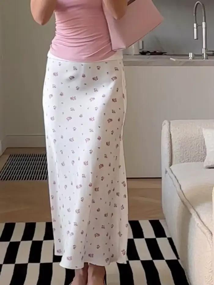 Jupe longue imprimée pour femmes, taille haute, contraste, Patchwork, Slim, élégant, look de fête, Maxi, Y2k, été