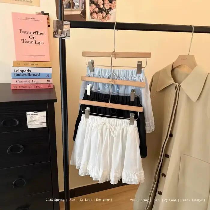 Jupe courte trapèze style doux avec ceinture et dentelle pour femme