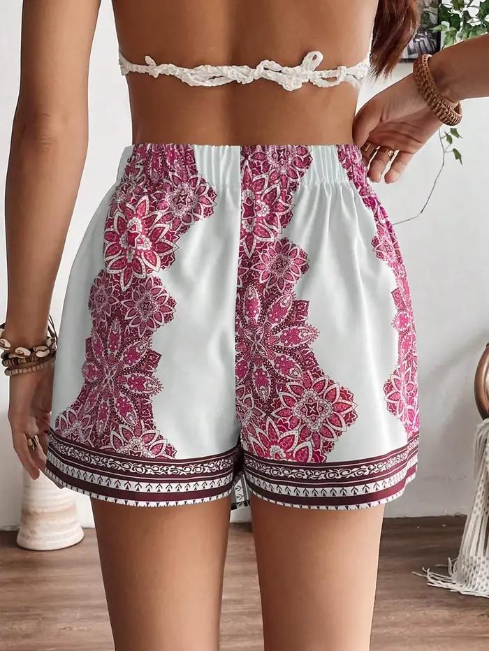 Jupe-short taille haute imprimée bandana style bohème pour femme - Short décontracté à ourlet asymétrique et devant croisé pour les vacances à la plage et le quotidien estival