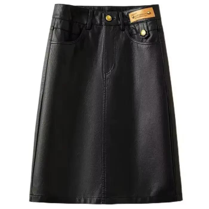 Printemps automne hiver jupe en cuir femmes nouvelle mode noir marron taille haute PU a-ligne jupes grande