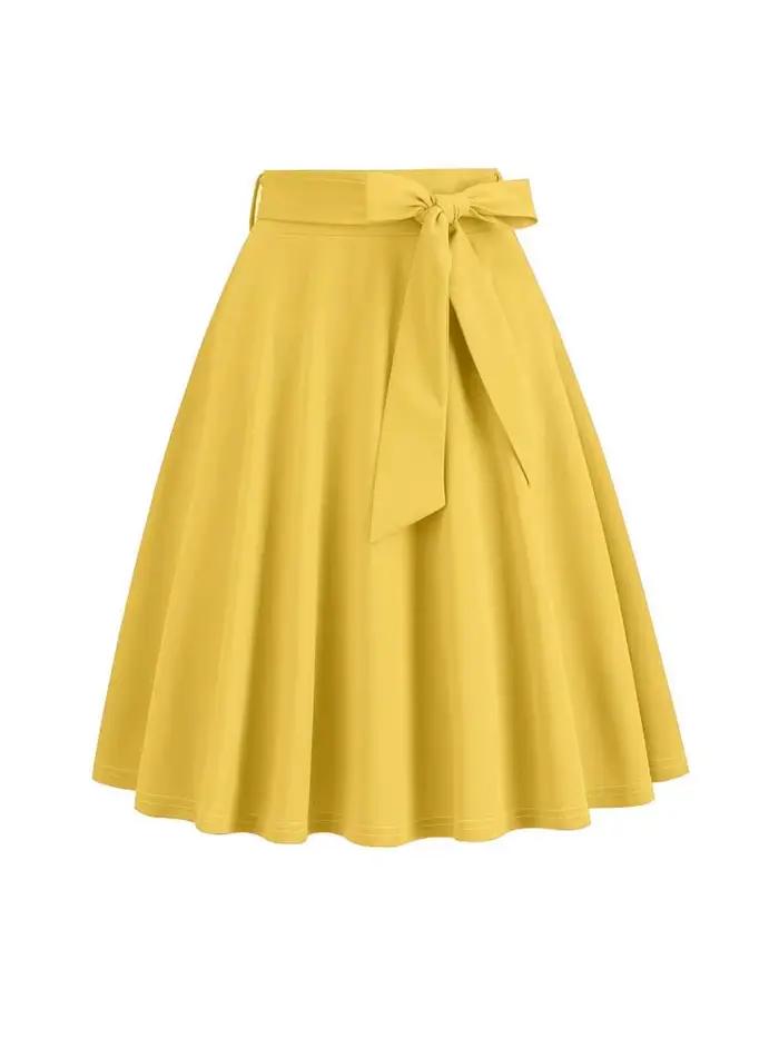 Femmes rétro Vintage Midi jupe longue solide élégant Faldas taille haute une ligne 50s balançoire jupes