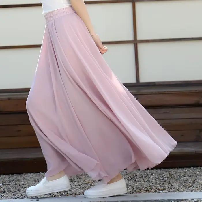 2025 printemps jupe 3 couches en mousseline de soie jupes longues pour femmes élégant décontracté taille haute Boho