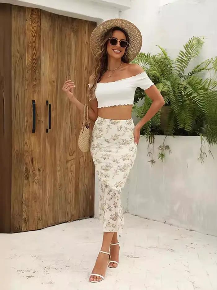 2025 fleur imprimé jupe Midi taille haute jupes longues pour les femmes Vintage Streetwear