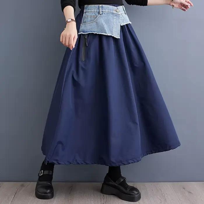 Surdimensionné vintage élastique taille haute printemps automne décontracté ample longue pour femme denim jupes femmes 2025 jupe vêtements