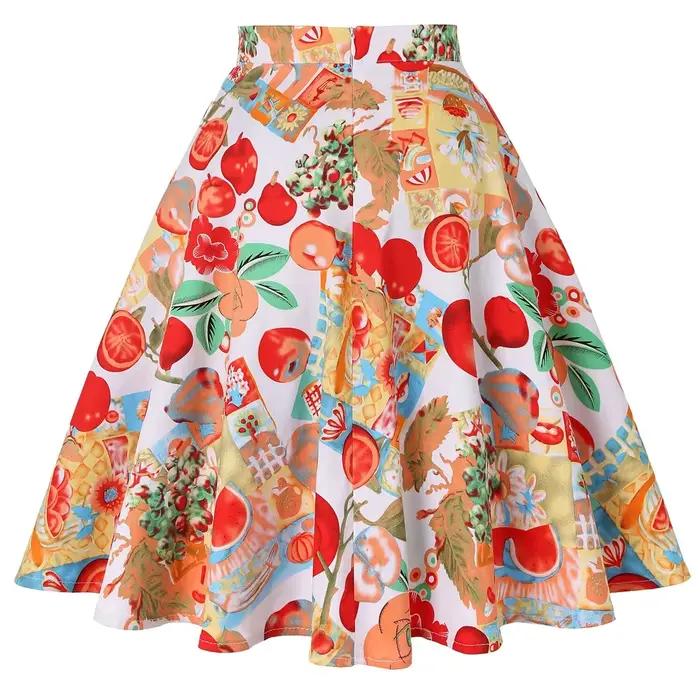 Petit rouge à pois coton femmes Sexy Midi jupe d'été Pin Up taille haute rétro Vintage Rockabilly 50s