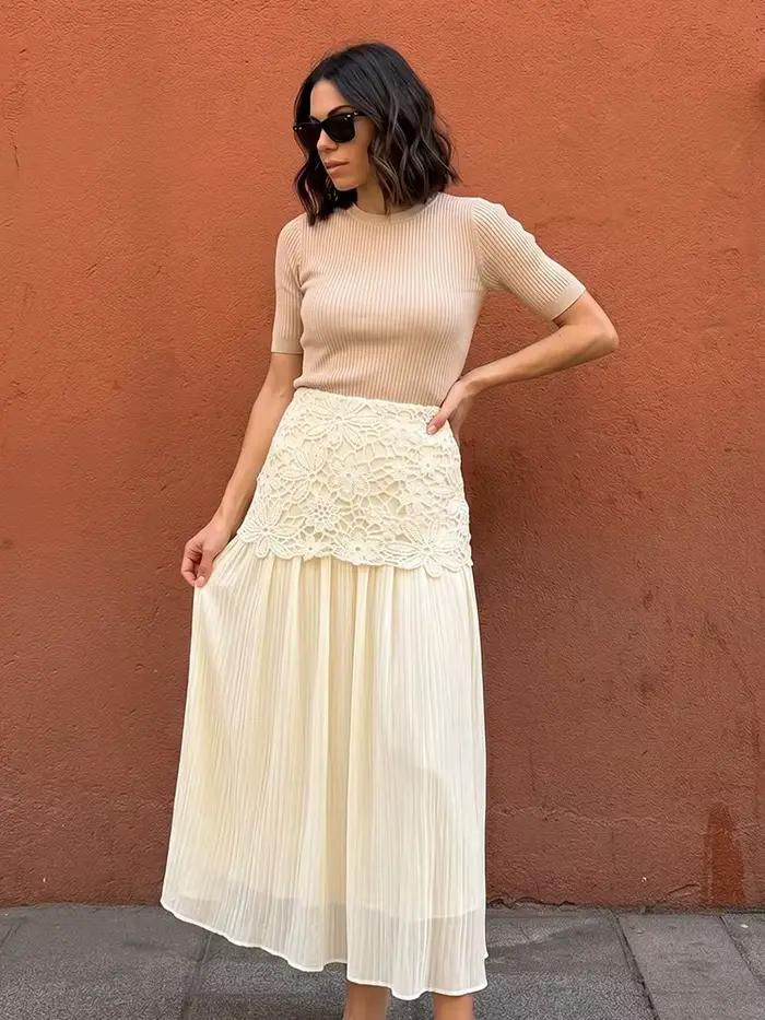 Jupe longue en dentelle crochetée bohème HH pour femme