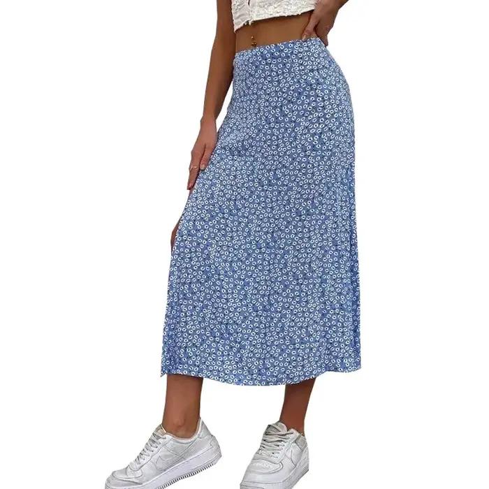 Jupe longue à imprimé floral polyestère mousseline taille haute ourlet fente tenue d'été décontractée ligne a hanches sexy slim chic nouvelle collection 2022