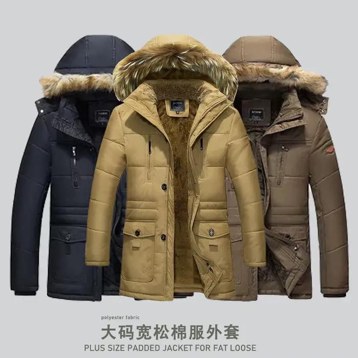 Veste en coton mi-longue à capuche pour homme, nouvelle collection hiver, grande taille, col en fourrure, multi-poches, polaire épaisse, coupe-vent, résistante au froid, ample