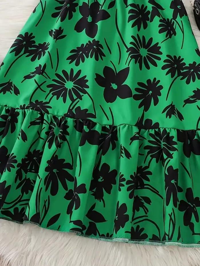 Jupe longue verte à fleurs chic pour adolescente avec ceinture - Décontractée
