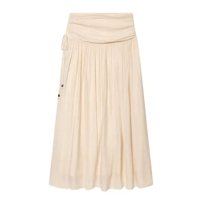 Ensembles de jupes plissées pour femmes Nouveauté Printemps-Été 2026 – Haut simple en dentelle à manches longues et jupe mi-longue taille haute – Tenue féminine