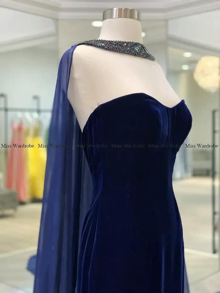 Robe de soirée sirène en velours bleu marine avec perles, chérie, robe de Rhde luxe, robe de célébrité, banquet formel Everak, 2024
